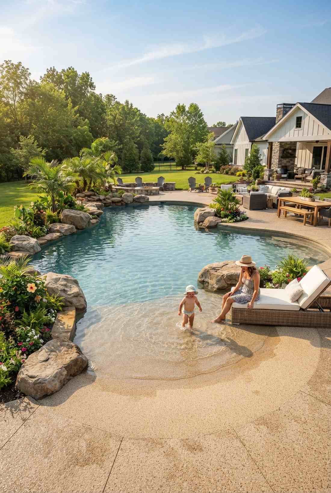 lagoon pool with beach entry patio