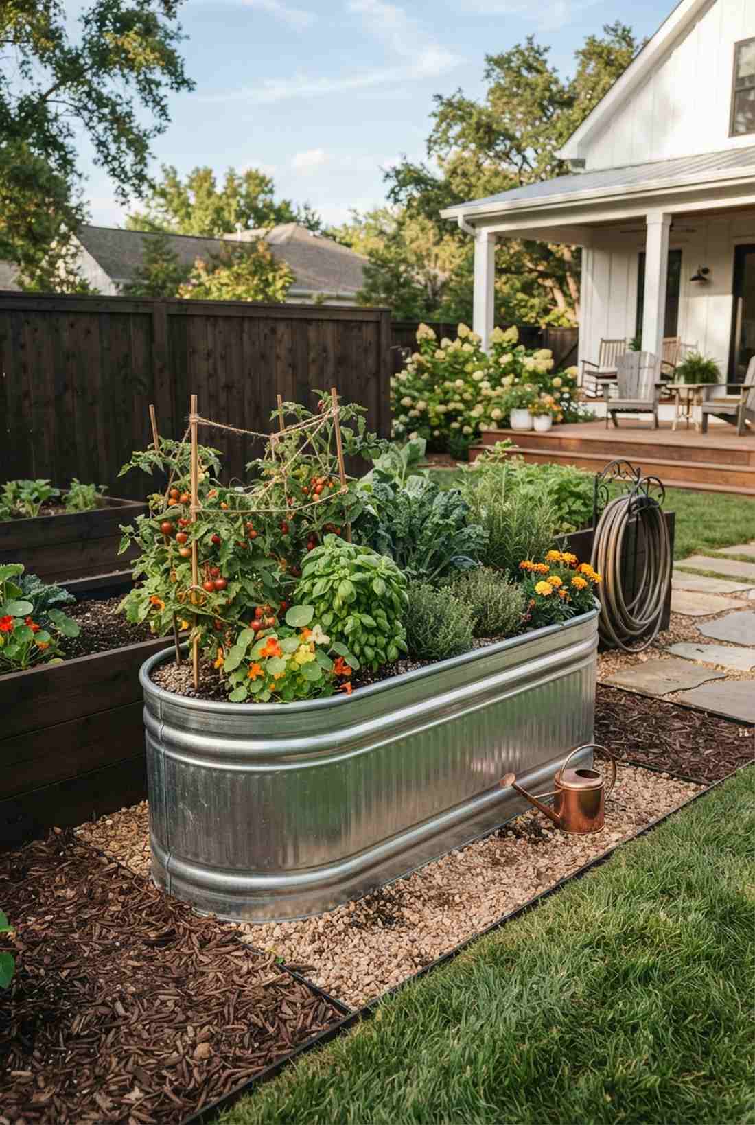 metal stock tank kitchen garden