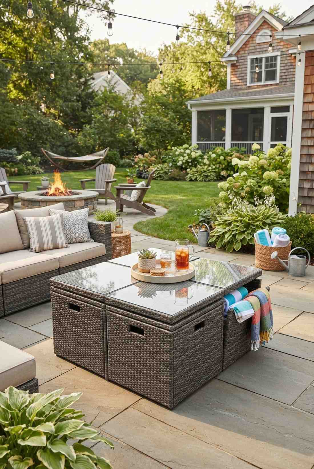 modular wicker cubes with hidden storage