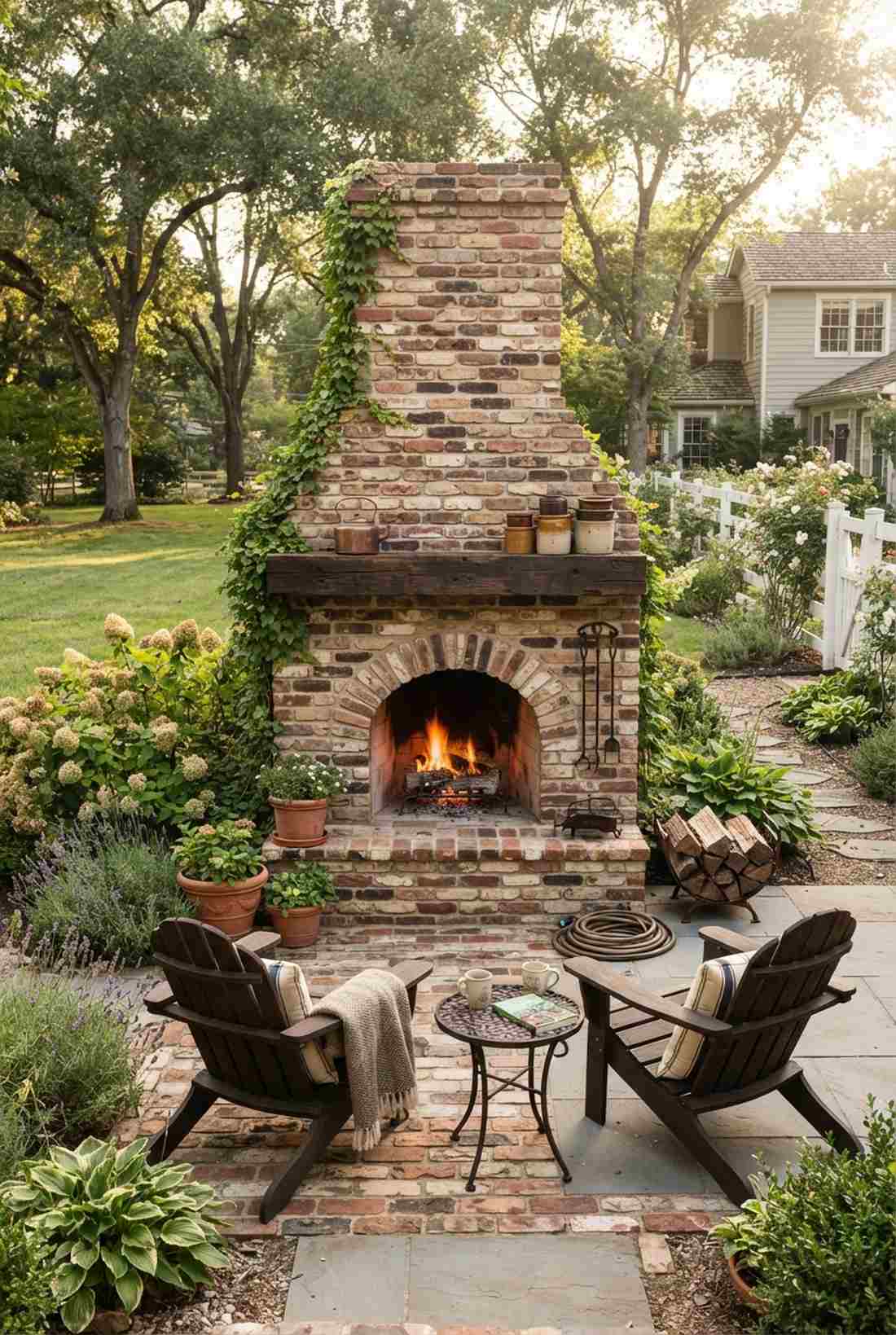 reclaimed brick fireplace with arched firebox