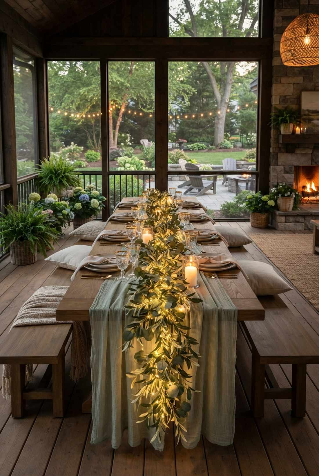 table runner woven light strands