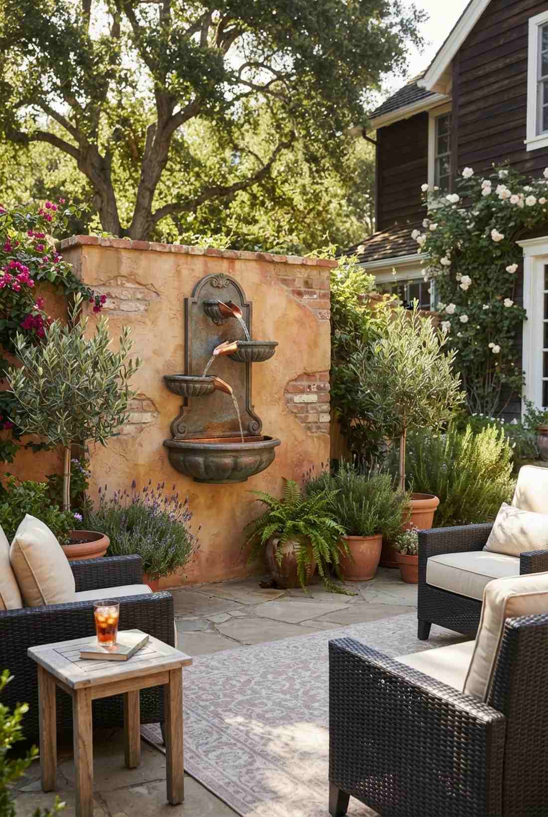 tiered wall fountain with copper spillways