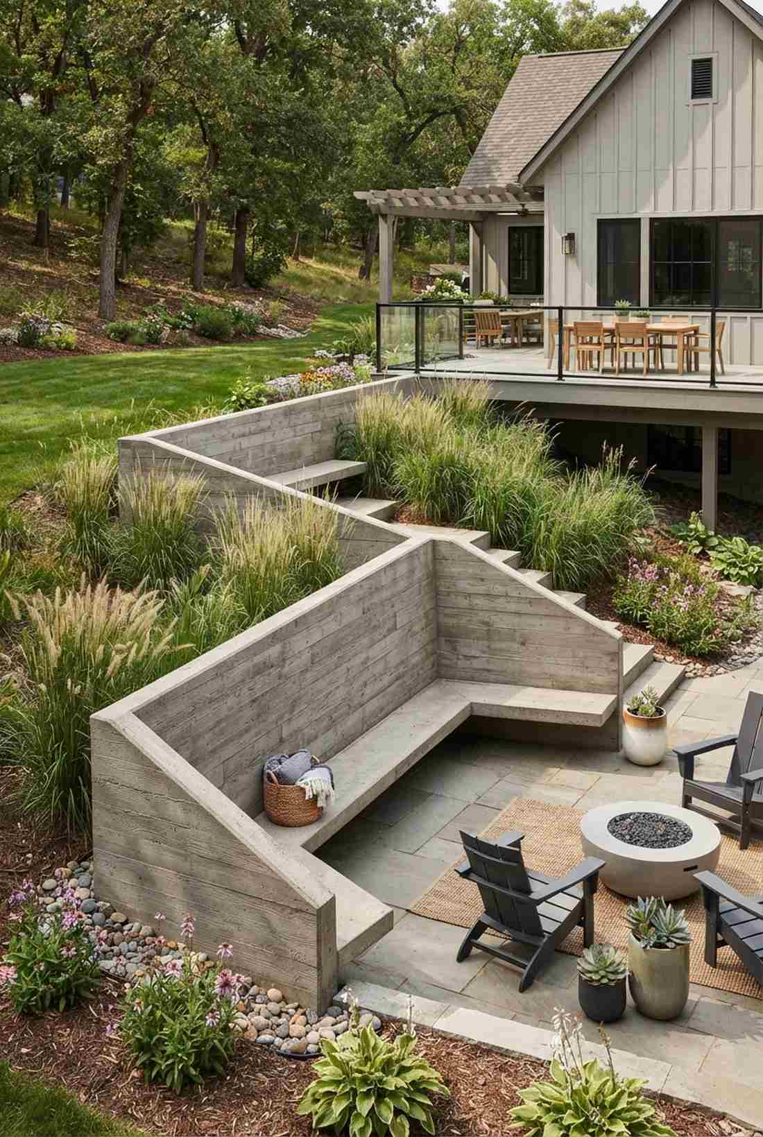 zigzag concrete seating wall
