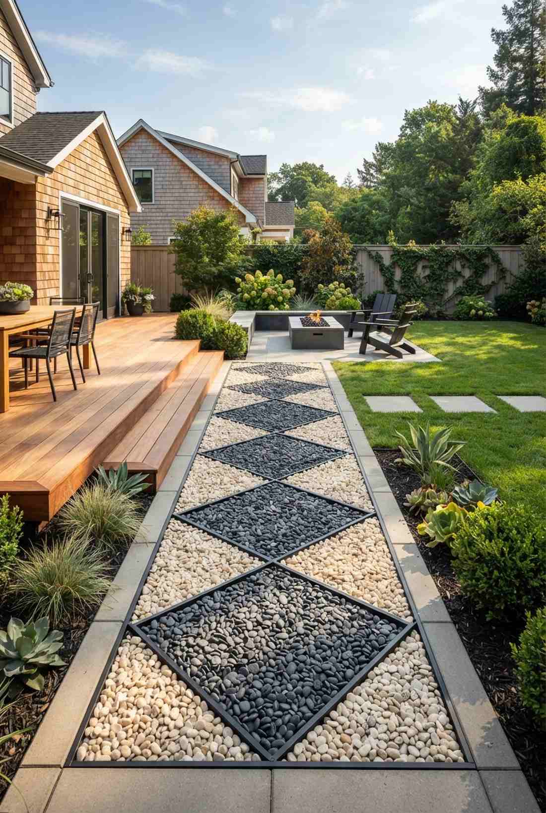geometric grid pebble inlay