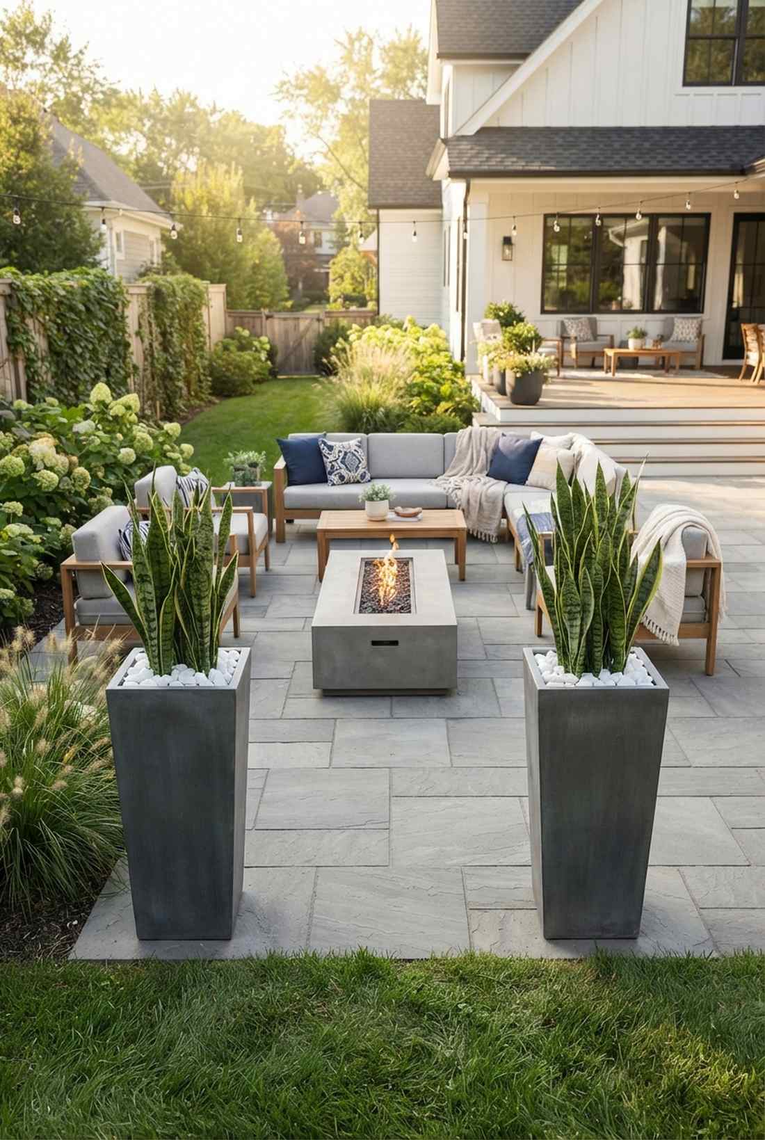 paired pillars flanking seating areas