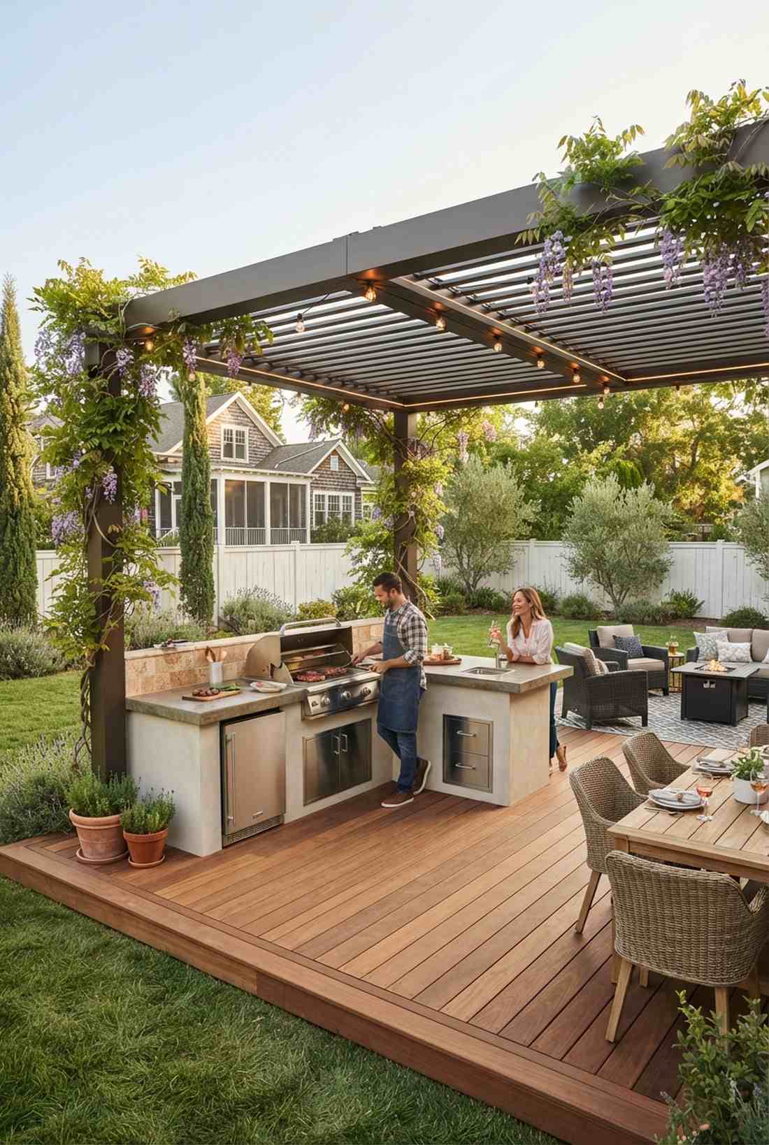 pergola covered l kitchen