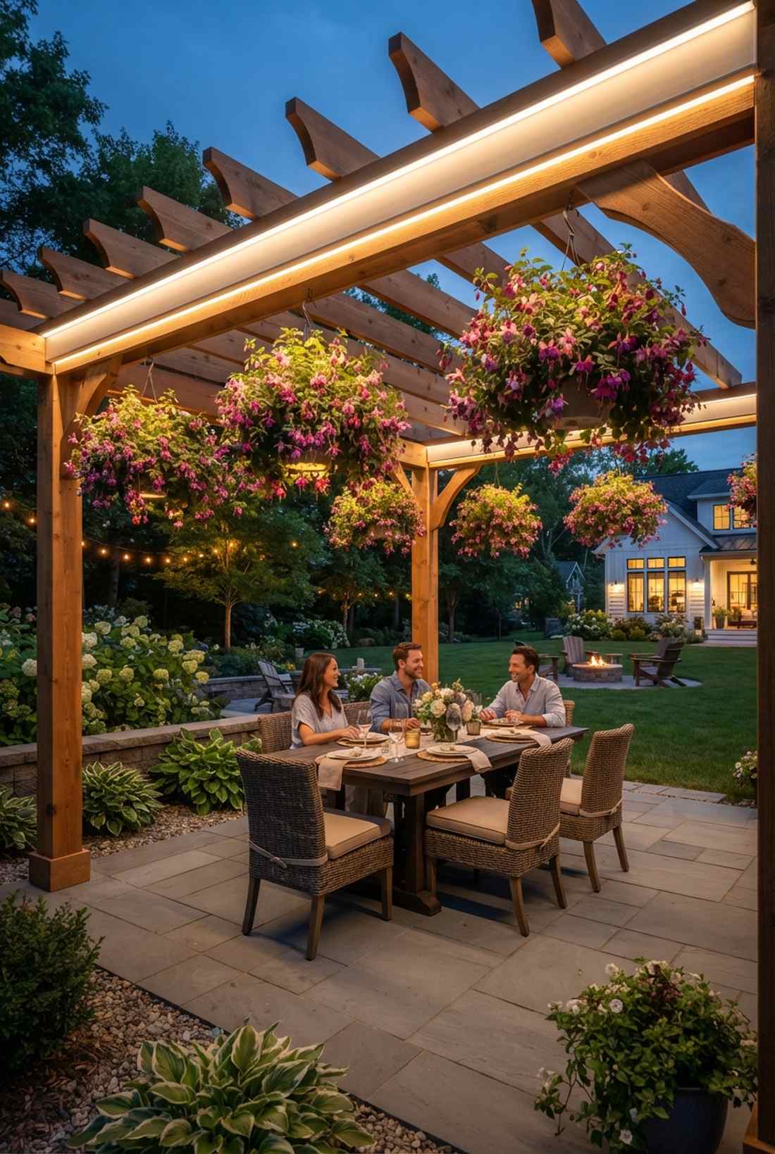 pergola strip lighting for hanging baskets