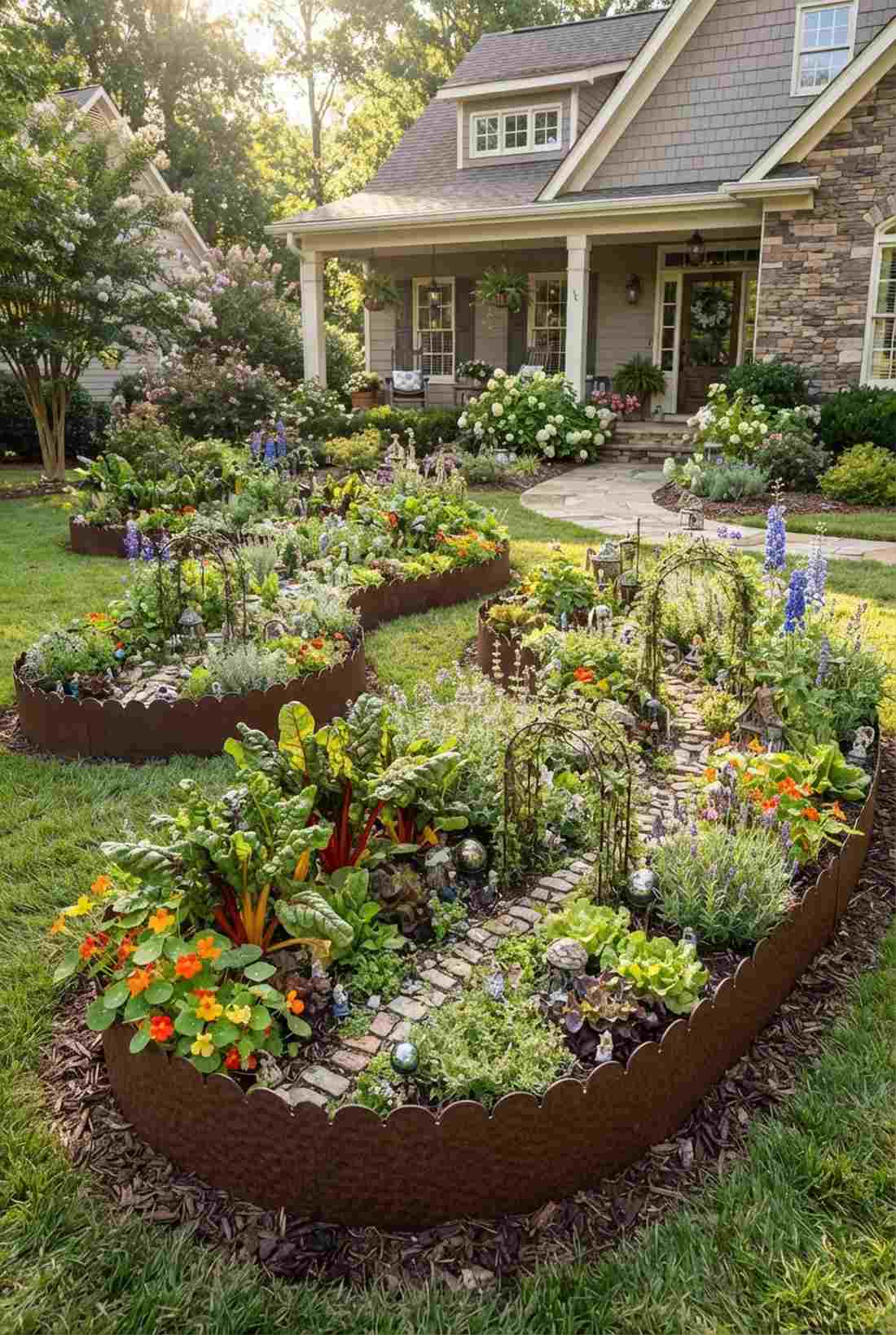 raised flower beds with vegetable integration