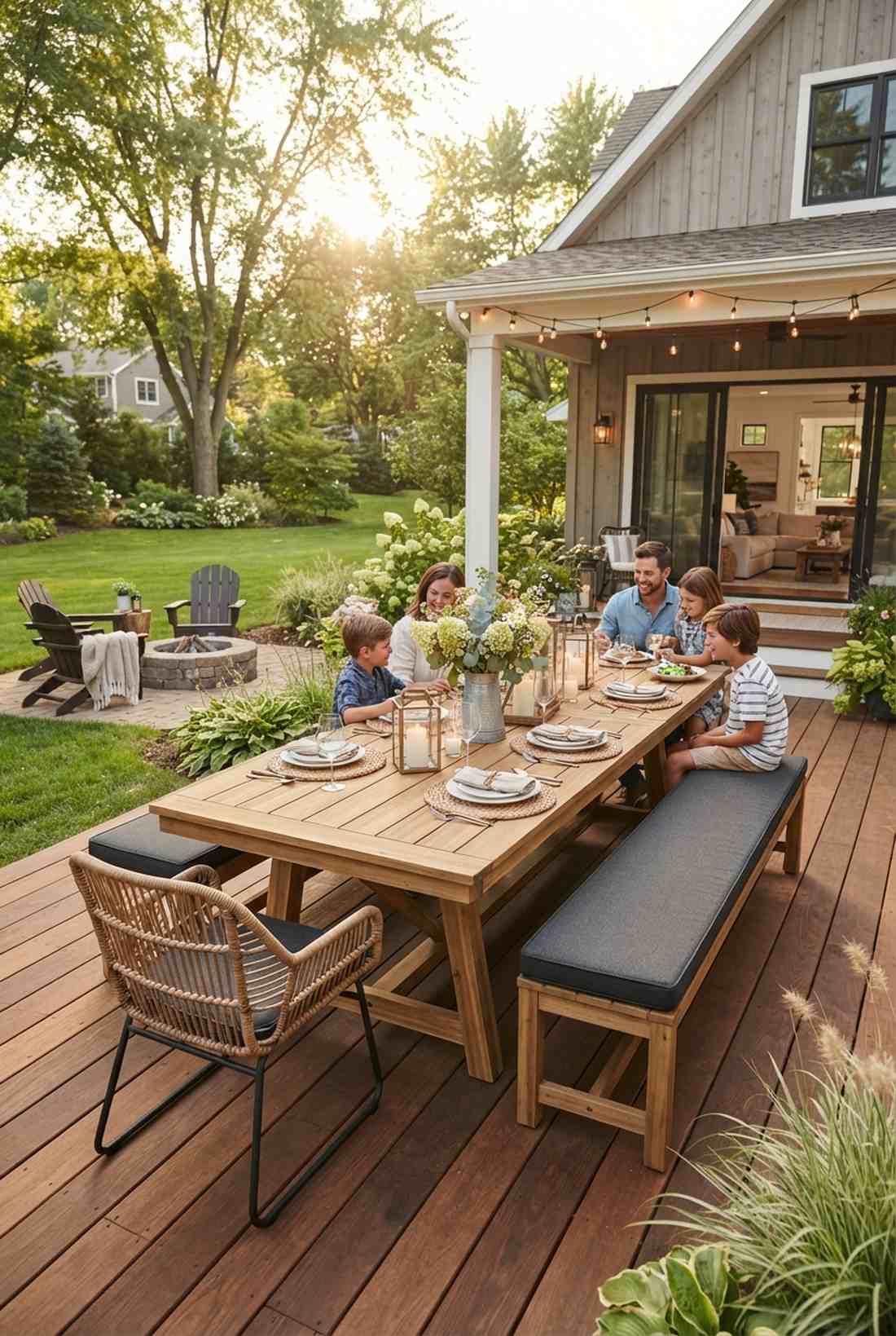 rectangular table with bench seating hybrid