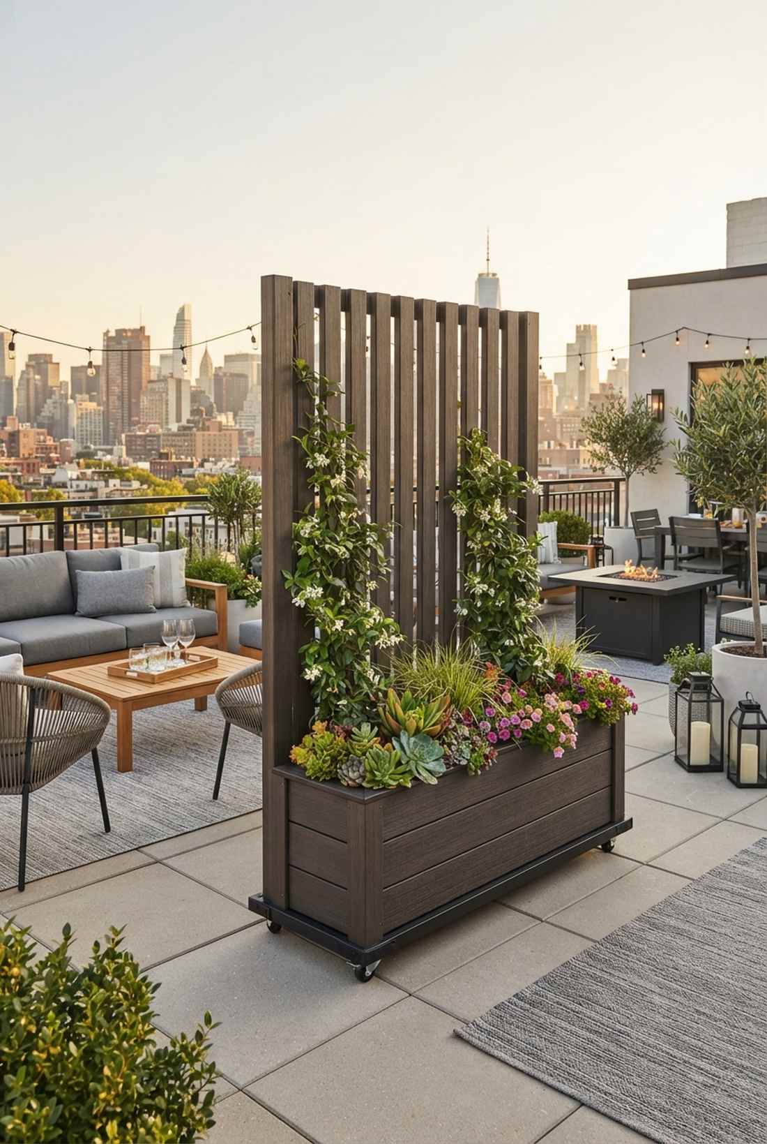 vertical slat screen with planter base
