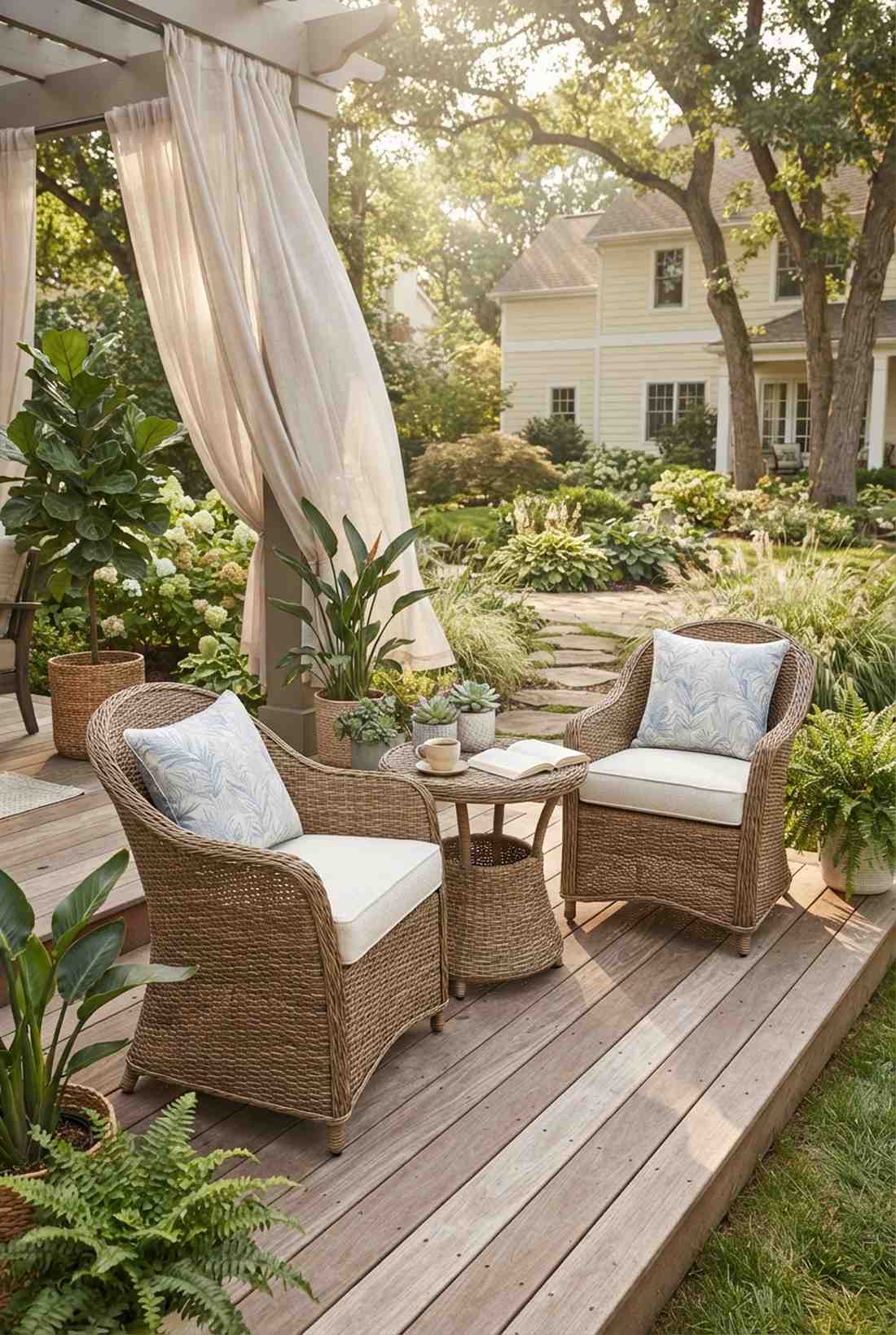 wicker bistro set with cushions